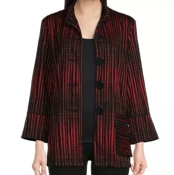Ali Miles Red and Black Striped Jacket Contemporary Formal Artsy Large Feminine - Picture 1 of 11